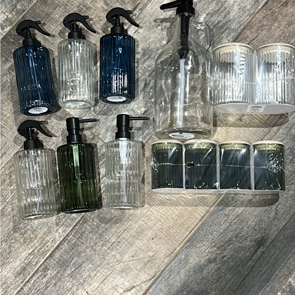 Elegant Glass Soap Dispenser Set - Blue, Green, Clear